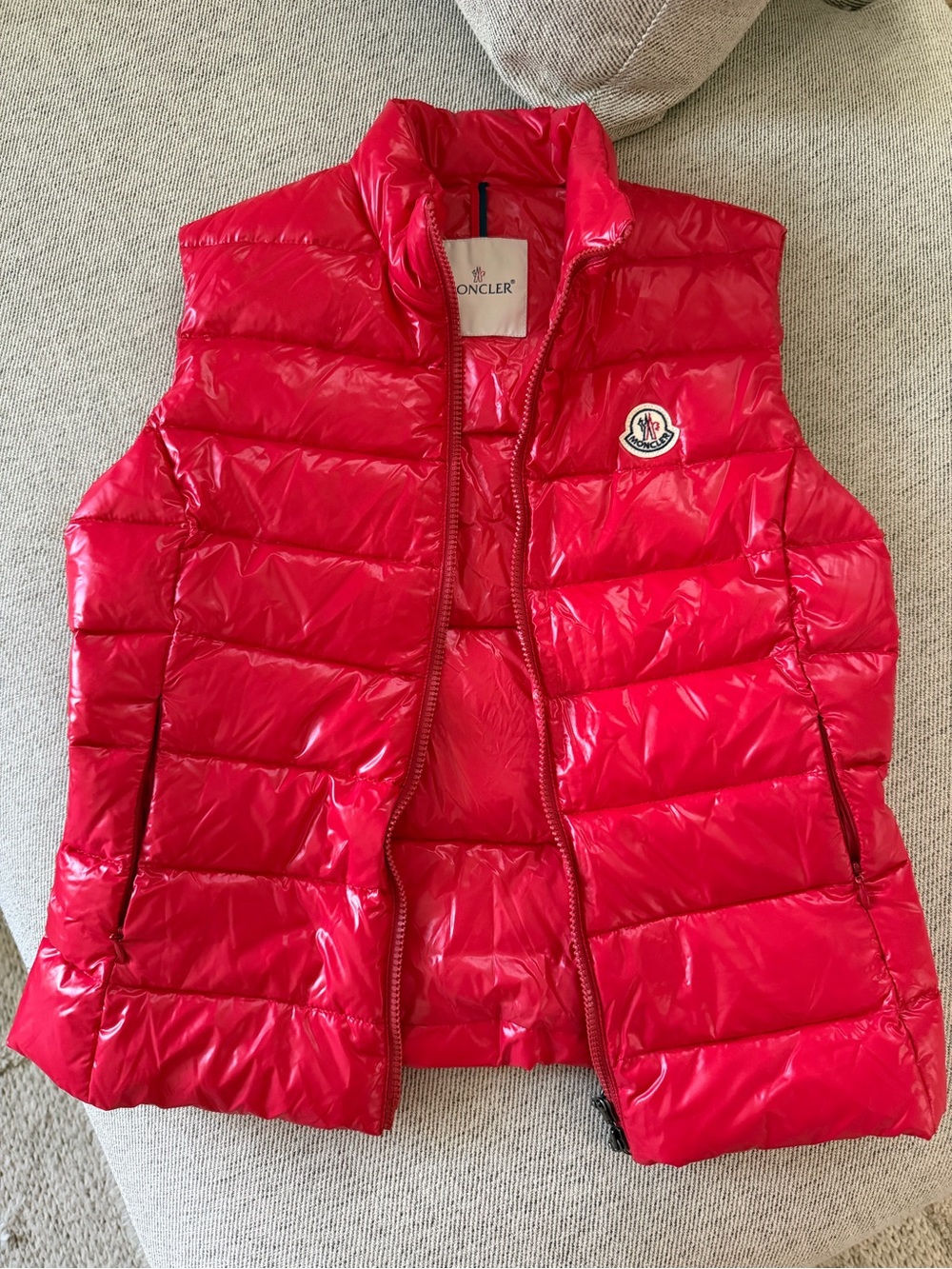 Moncler women’s Shiny Red Quilted Puffer Vest